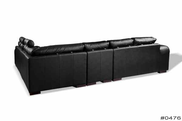 Modern Black Leather L Shape Sofa Set with Ottoman