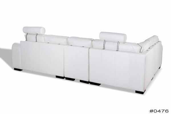 Modern Black Leather L Shape Sofa Set with Ottoman