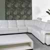 Modern Black Leather L Shape Sofa Set with Ottoman