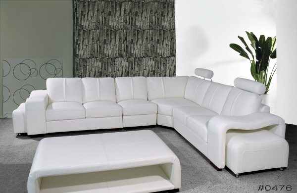 Modern Black Leather L Shape Sofa Set with Ottoman