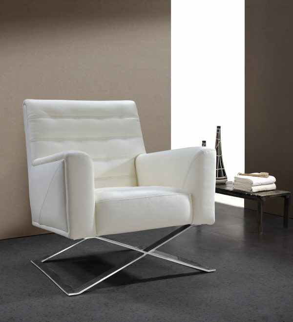 Leather Chairs Modern White Armchair with Metal Base