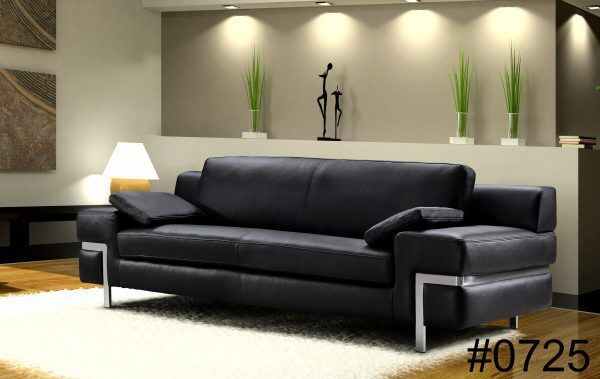 Modern Black Leather Couch Sofa