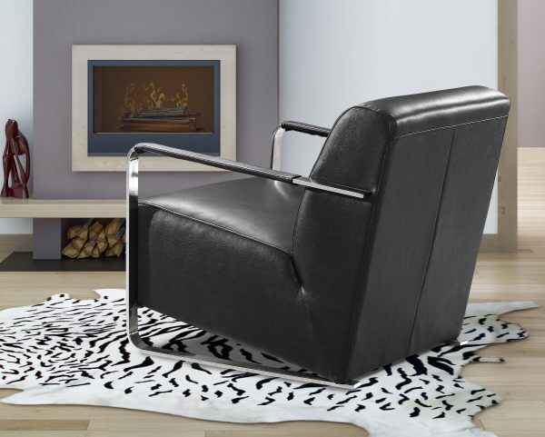 Comfortable Chairs for Bedroom Black Leather Armchair with Metal Frame