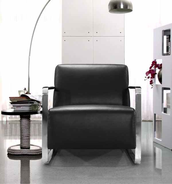 Comfortable Chairs for Bedroom Black Leather Armchair with Metal Frame
