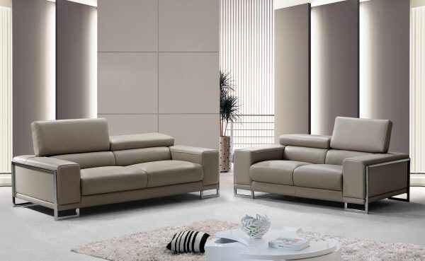 White Leather Modern 3 Seater Sofa with Stainless Steel Legs