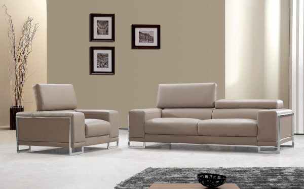 White Leather Modern 3 Seater Sofa with Stainless Steel Legs