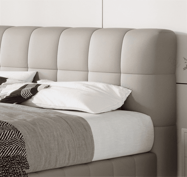 Bed Frame California King with Upholstered Headboard and Sturdy Wood Slats