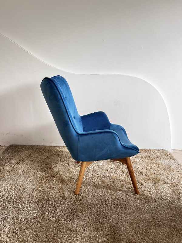 Modern Blue Velvet Chair with Ottoman