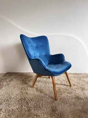 Modern Blue Velvet Chair with Ottoman
