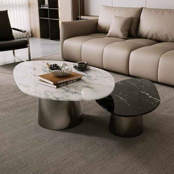 Marble Coffee Tables Set Modern Oval Design