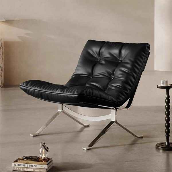 Chairs for Small Spaces Modern Black Leather Lounge Chair with Metal Legs