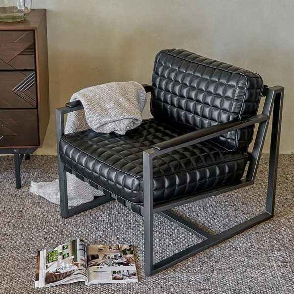 Chair With Leather and Metal Frame