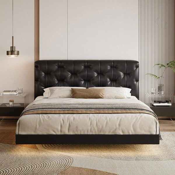 Upholstered Platform Bed with Tufted Headboard