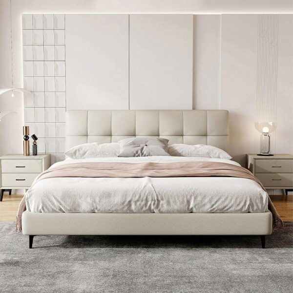 California King Bed Frame with Headboard in Modern Upholstered Design