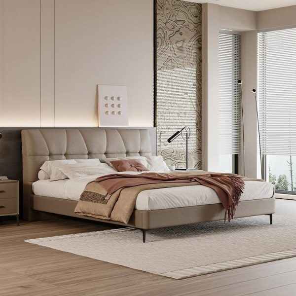 Upholstered Bed Frame Queen with Padded Headboard and Modern Design