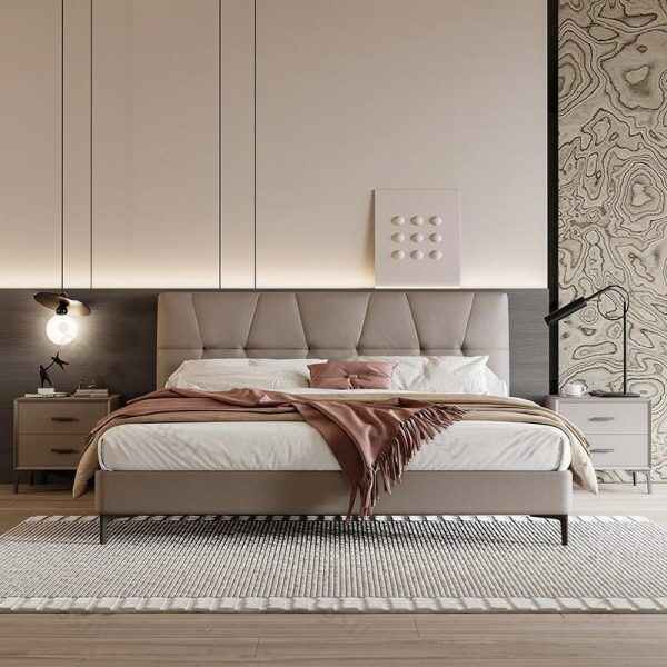Upholstered Bed Frame Queen with Padded Headboard and Modern Design