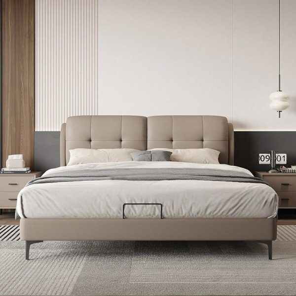 California King Bed Frames with Upholstered Headboard and Sturdy Platform Support
