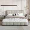 Bed Frame California King with Upholstered Headboard and Sturdy Wood Slats