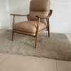 Leather Arm Chair Wood Frame Tan
