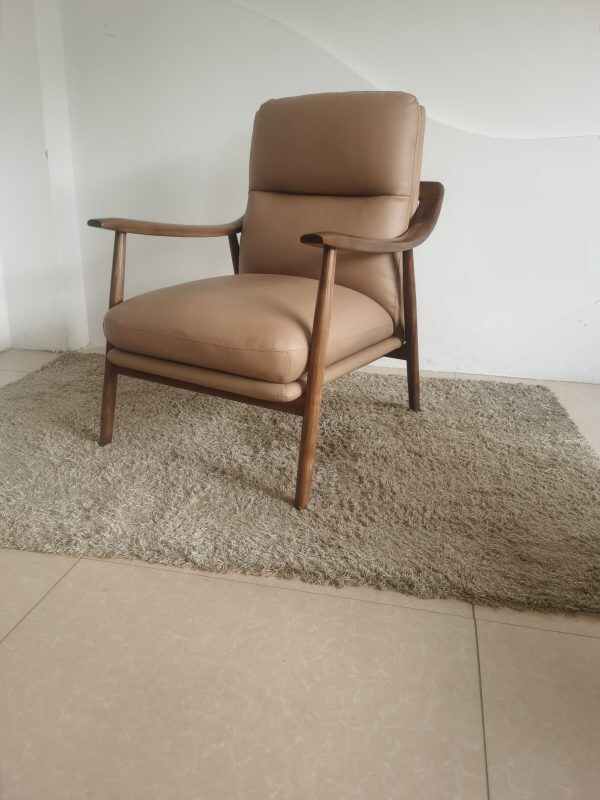 Leather Arm Chair Wood Frame Tan