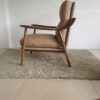 Leather Arm Chair Wood Frame Tan