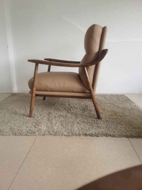 Leather Arm Chair Wood Frame Tan