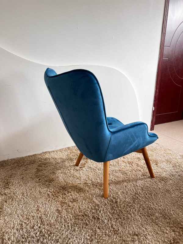Modern Blue Velvet Chair with Ottoman