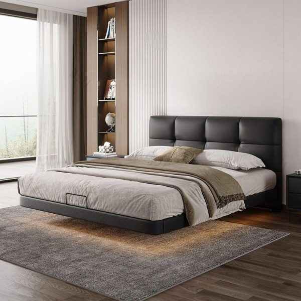 King Bed with Frame Upholstered Headboard and Modern Platform Design