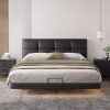 King Bed with Frame Upholstered Headboard and Modern Platform Design