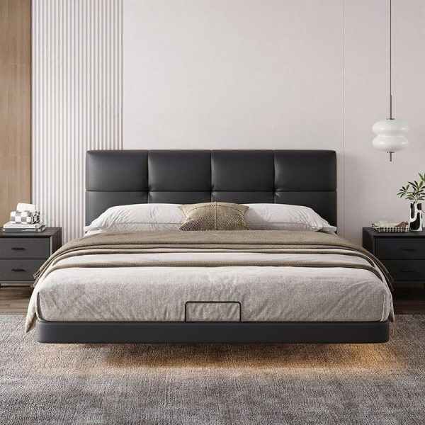 King Bed with Frame Upholstered Headboard and Modern Platform Design
