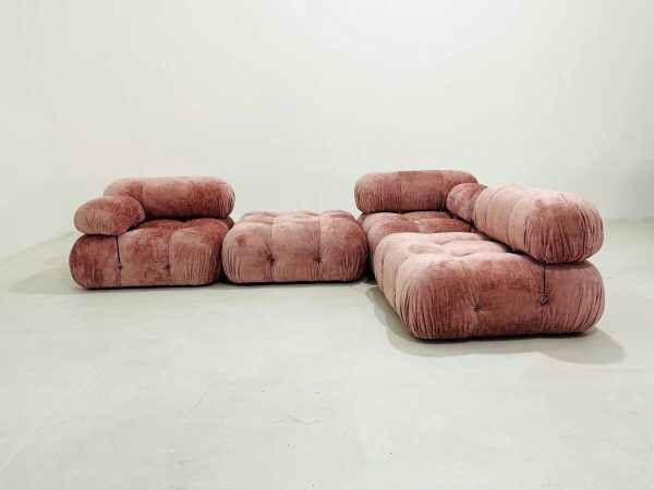 Modular Sectional Sofa in Soft Blush Velvet Tufted Design