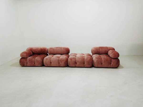 Modular Sectional Sofa in Soft Blush Velvet Tufted Design