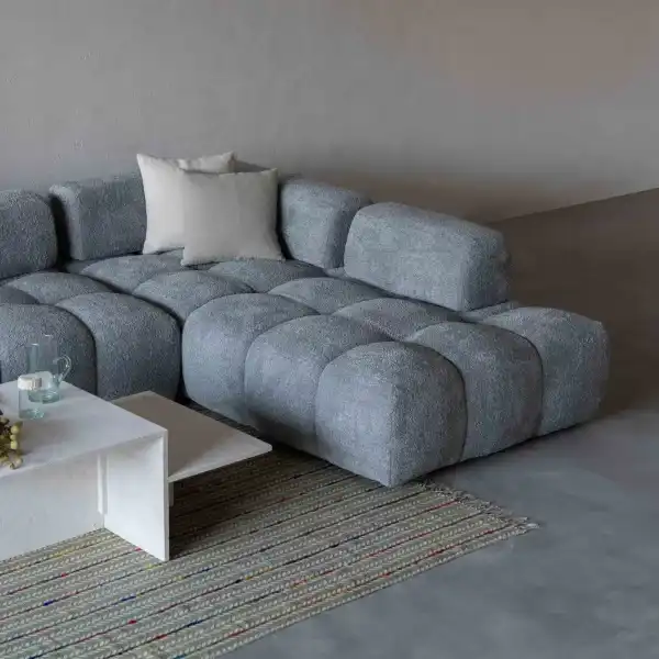 Best Sectional Sofa in Modern Cloud Grey Tufted Low Profile Design
