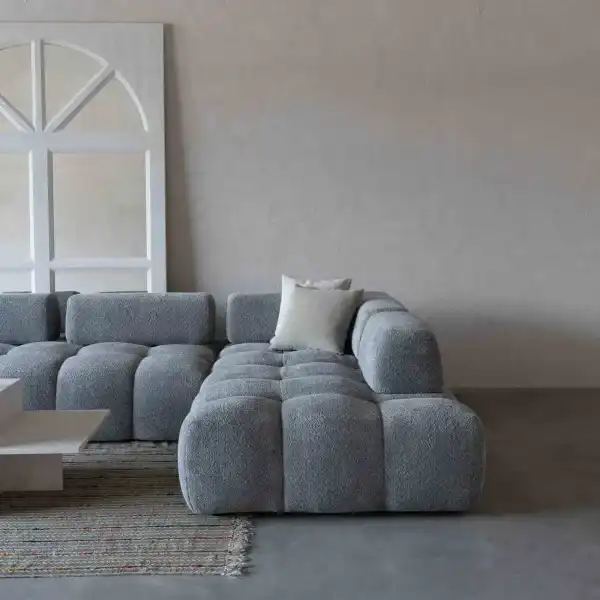 Best Sectional Sofa in Modern Cloud Grey Tufted Low Profile Design