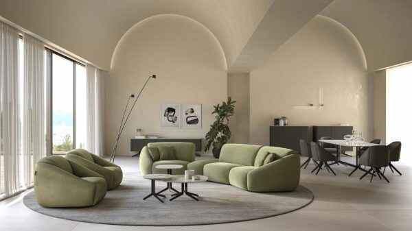 Curved Sofa with Modern Upholstery