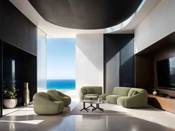 Curved Sofa with Modern Upholstery
