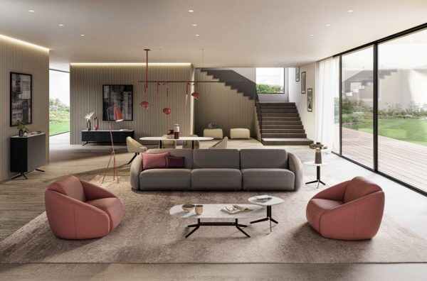 Curved Sofa with Modern Upholstery
