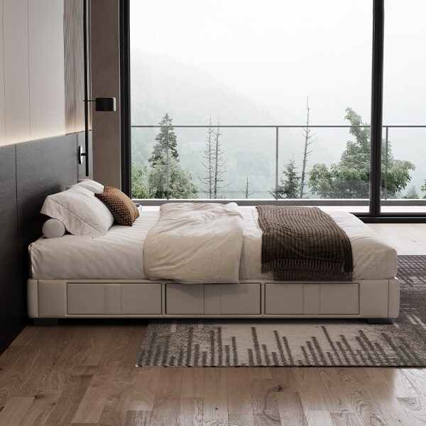 Modern Upholstered Double Bed Frame with Storage
