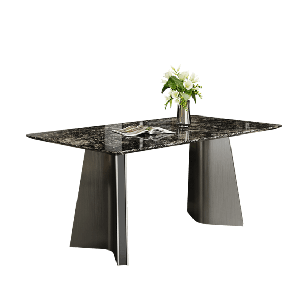 Marble Dinning Table with Polished Surface and Metal Legs