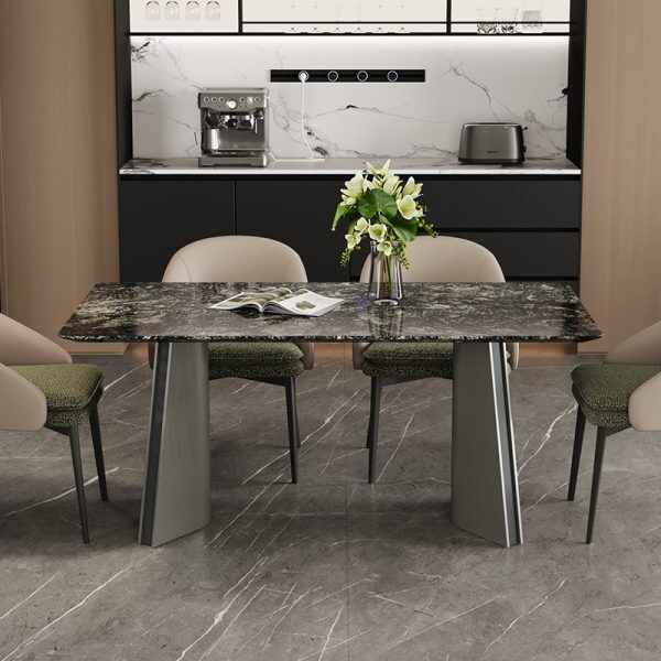 Marble Dinning Table with Polished Surface and Metal Legs