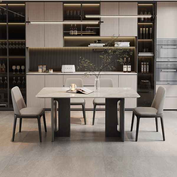 Modern Square Dining Table with Marble Finish
