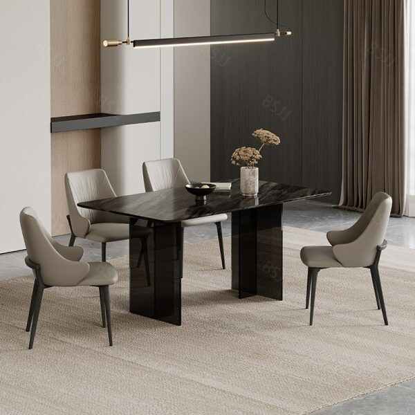 Dining Table Set for 4 with Black Marble Top