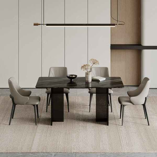 Dining Table Set for 4 with Black Marble Top