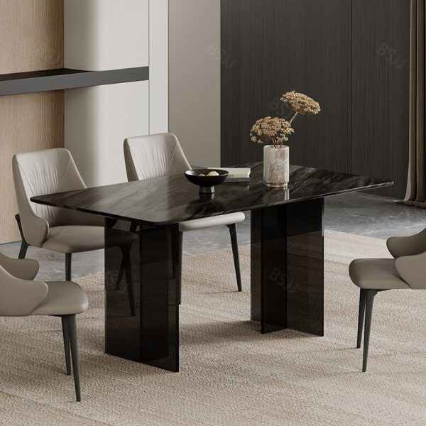 Dining Table Set for 4 with Black Marble Top