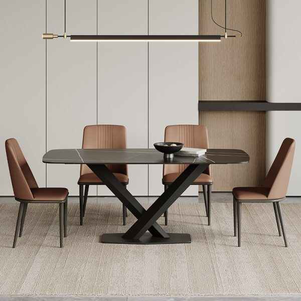 Modern Black Dining Table with Unique Pedestal Base