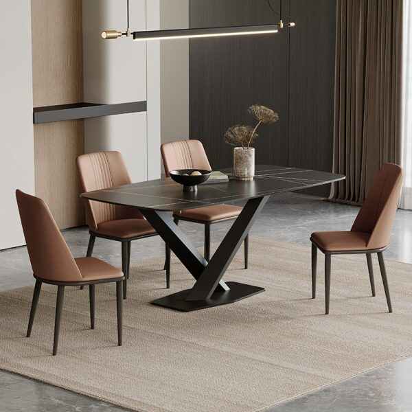 Modern Black Dining Table with Unique Pedestal Base