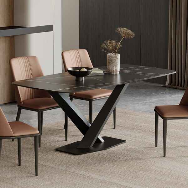 Modern Black Dining Table with Unique Pedestal Base