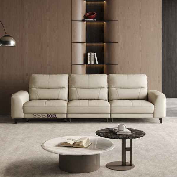 Modern Beige Leather Sofa and Recliner with Electric Footrest