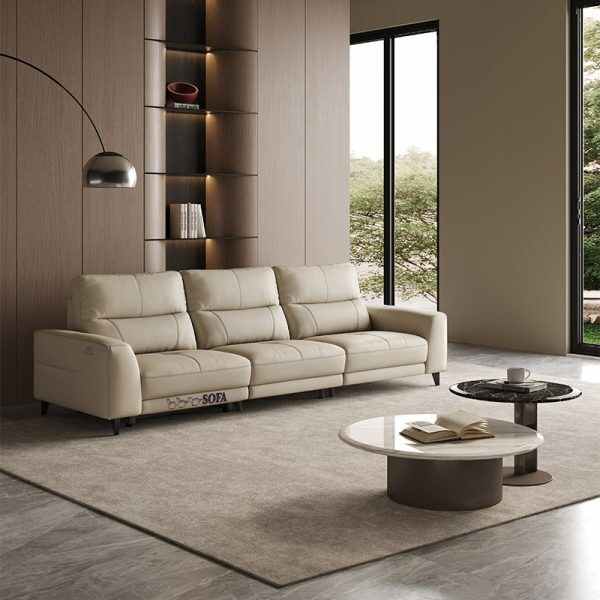 Modern Beige Leather Sofa and Recliner with Electric Footrest