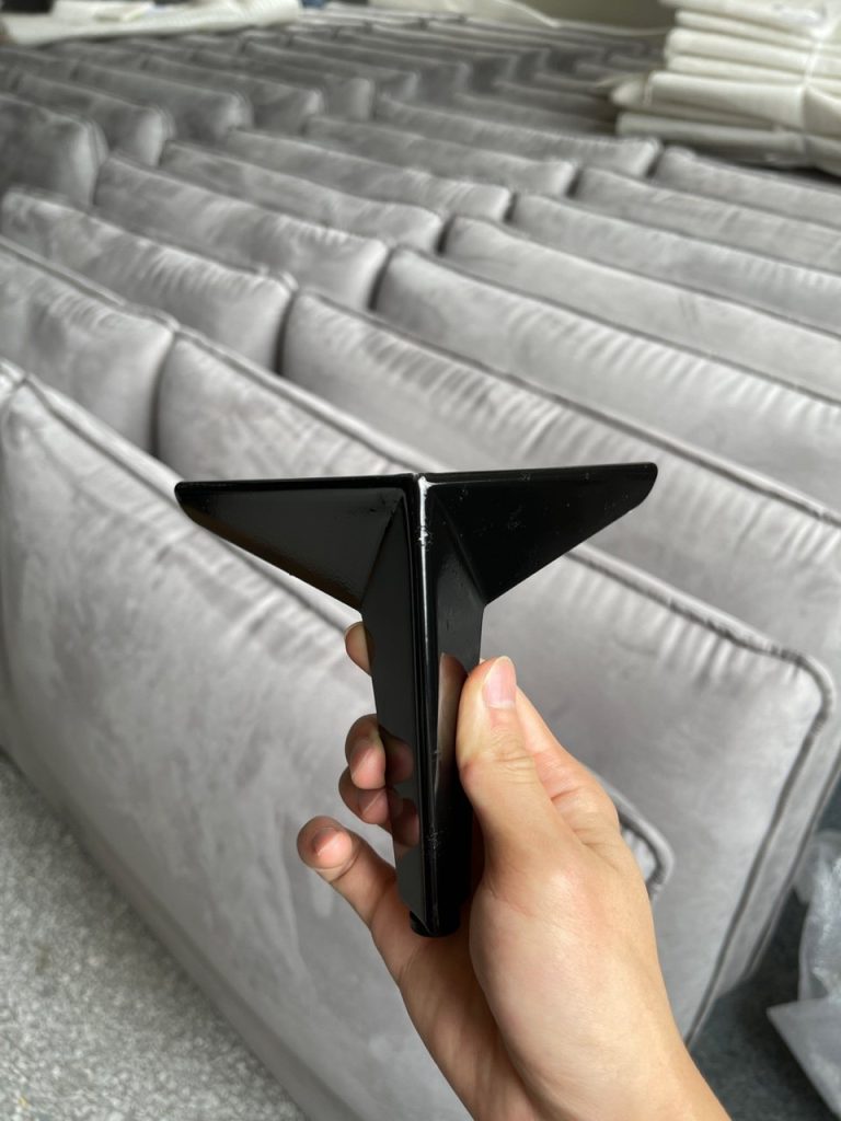 Coordinated titanium-black bed frame leg detail for the Dubai hotel project.